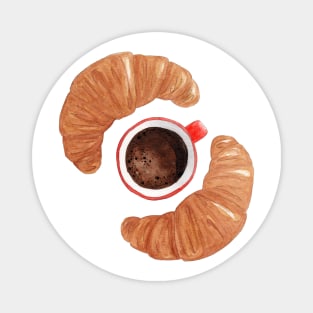 Watercolor coffee mug and two croissants Magnet